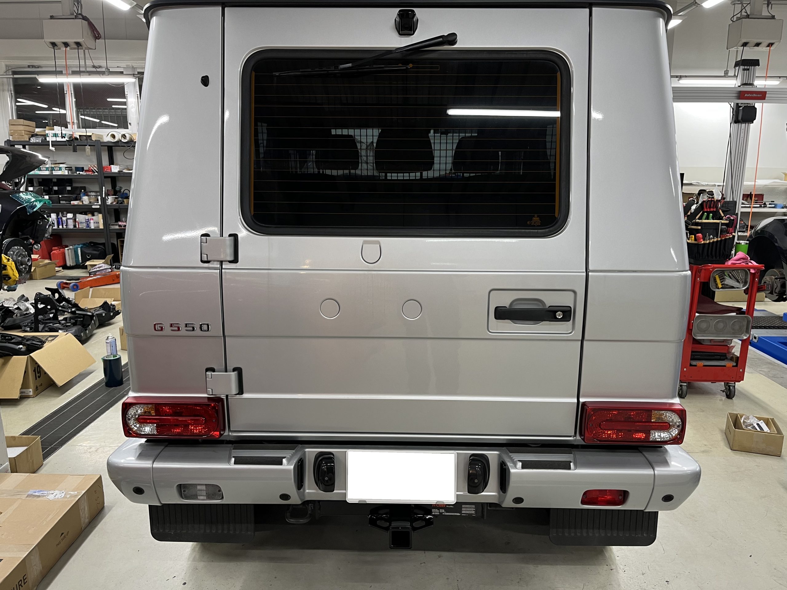 W463　ｹﾞﾚﾝﾃﾞ FRONTRUNNER　ﾙｰﾌﾗｯｸ　CURT　ﾋｯﾁﾒﾝﾊﾞｰ　背面タイヤレス　セルモーター修理　G550　ルーフアンテナ交換　BOND葛飾