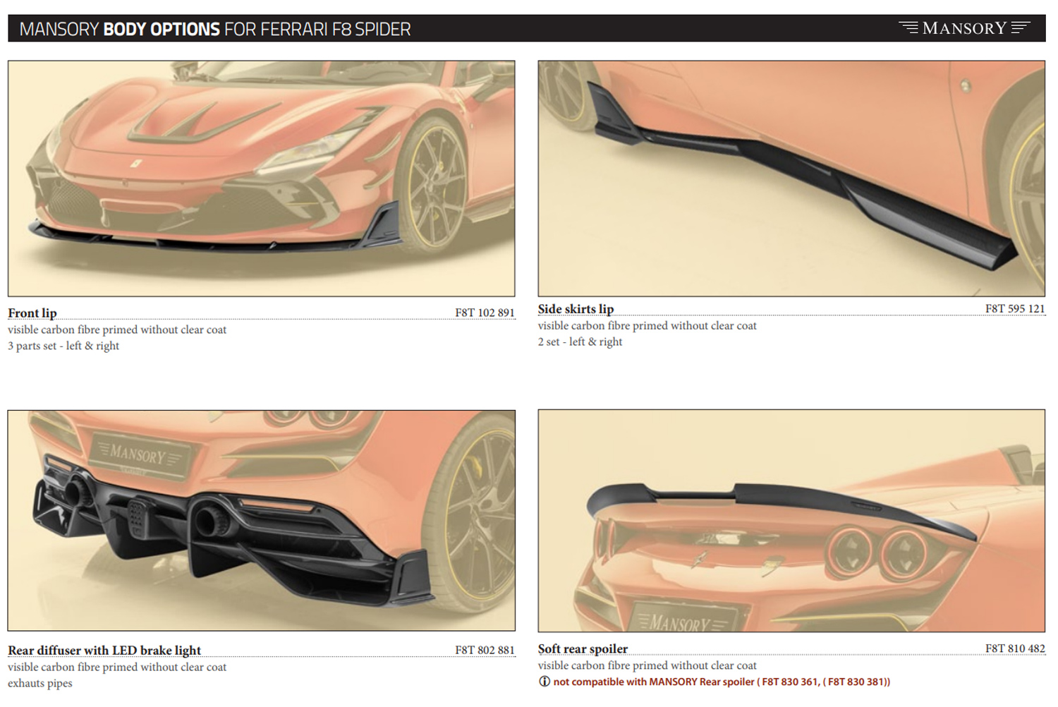 愛知県　名古屋　マンソリー　MANSORY　カスタム　フェラーリ　F8　FERRARI　ソフトキット　Softkit ボンド