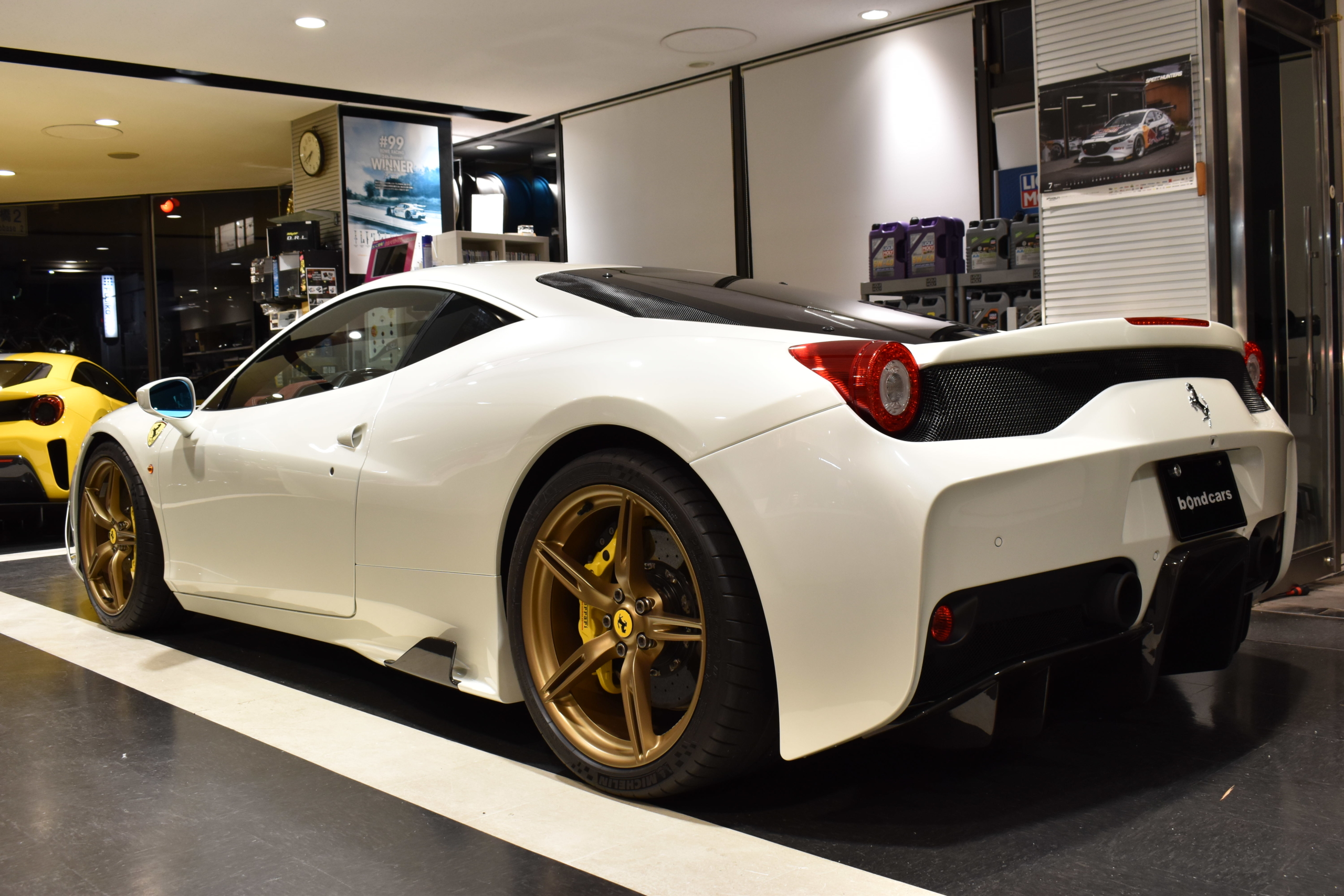 フェラーリ 458スペチアーレ ビアンコイタリア フロントリフター カーボンLEDステアリング・センターブリッジ・ドアシルガード他 フルプロテクションフィルム レーダー